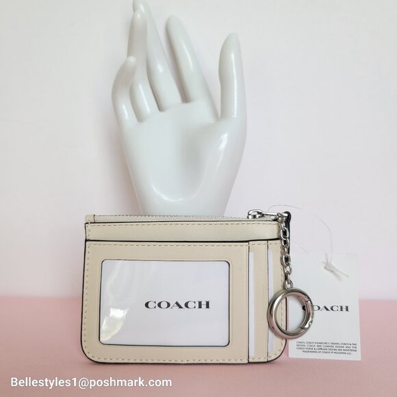 COACH Mini Skinny ID Card Case in Signature Canvas & Leather -White/Chalk color⭐ - Picture 9 of 16